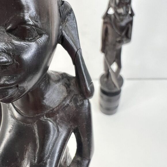 Pair of Vintage African Hand Carved Iron Wood Figural Sculptures Candle Sticks - Picture 8 of 15